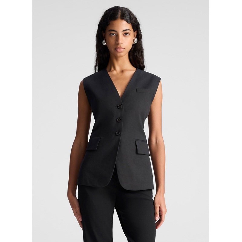 Noa Lace Up Linen Vest|Black|00|0|2|4|6|8|10|12|14