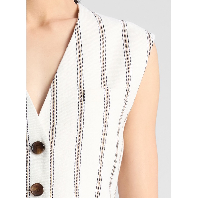 Noa Striped Linen Vest|Cream Stripe|00|0|2|4|6|8|10|12|14