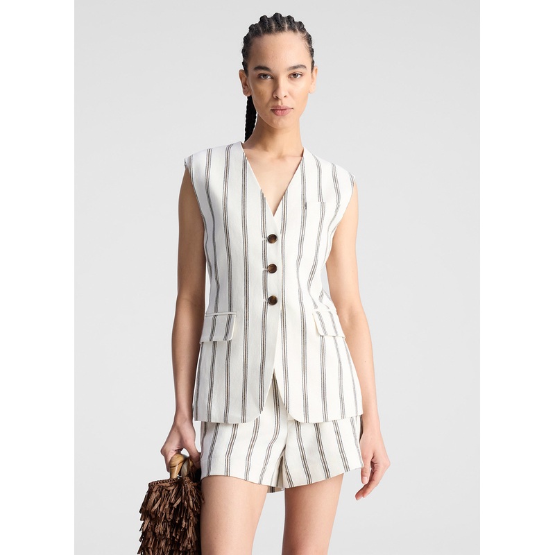Noa Striped Linen Vest|Cream Stripe|00|0|2|4|6|8|10|12|14