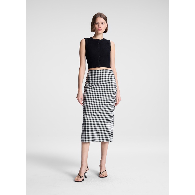 Phoebe Tailored Gingham Midi Skirt