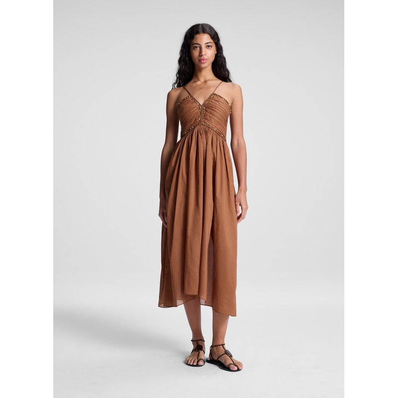 Rumi Embellished Cotton Midi Dress