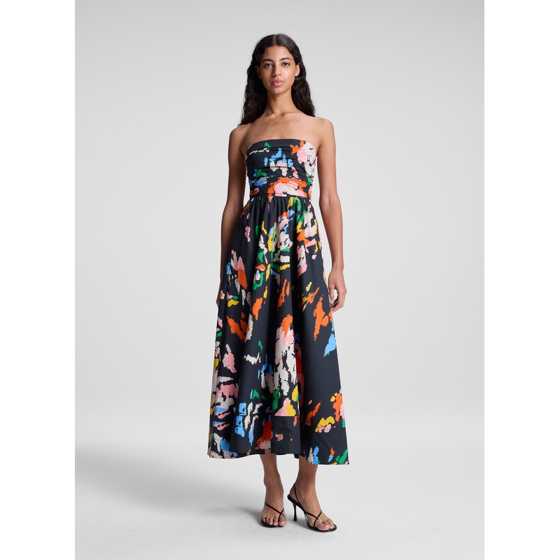 Tate Strapless Printed Midi Dress