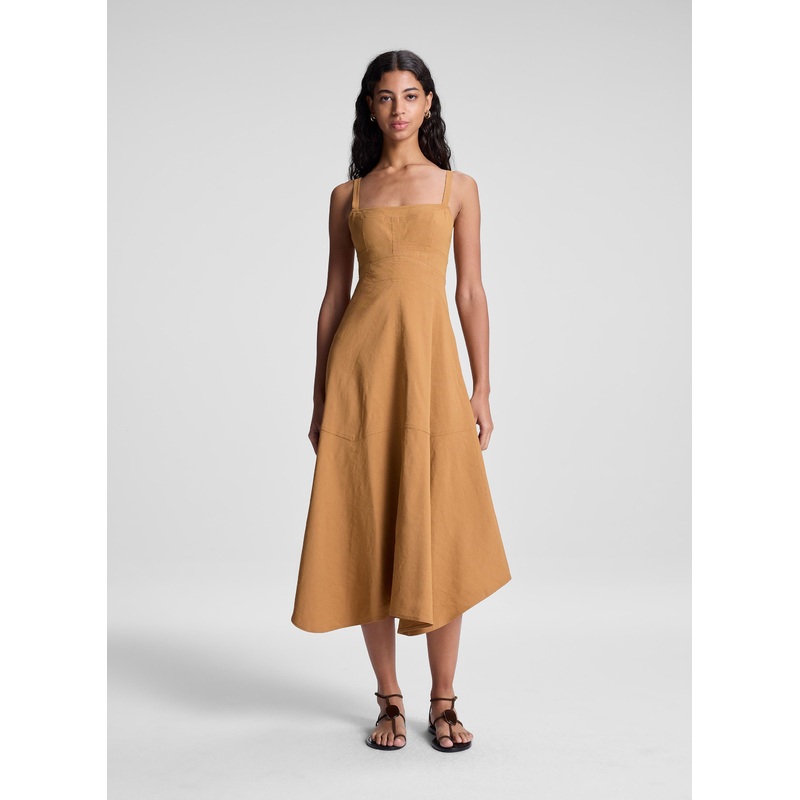 Harlow Linen Midi Dress|Light Bronze|00|0|2|4|6|8|10|12|14