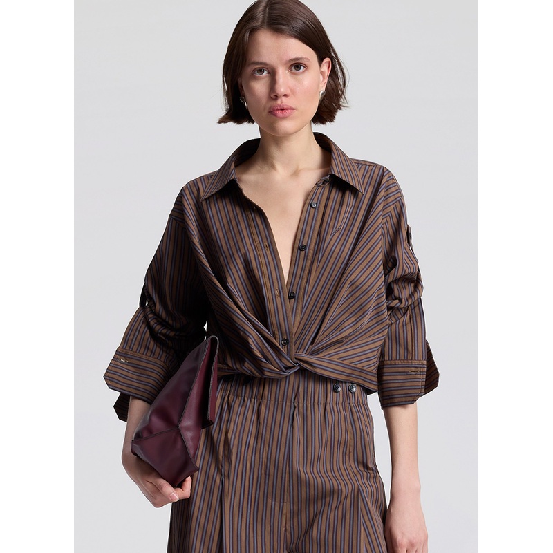 Leo Striped Cotton Shirt|Brown Multi|00|0|2|4|6|8|10|12|14