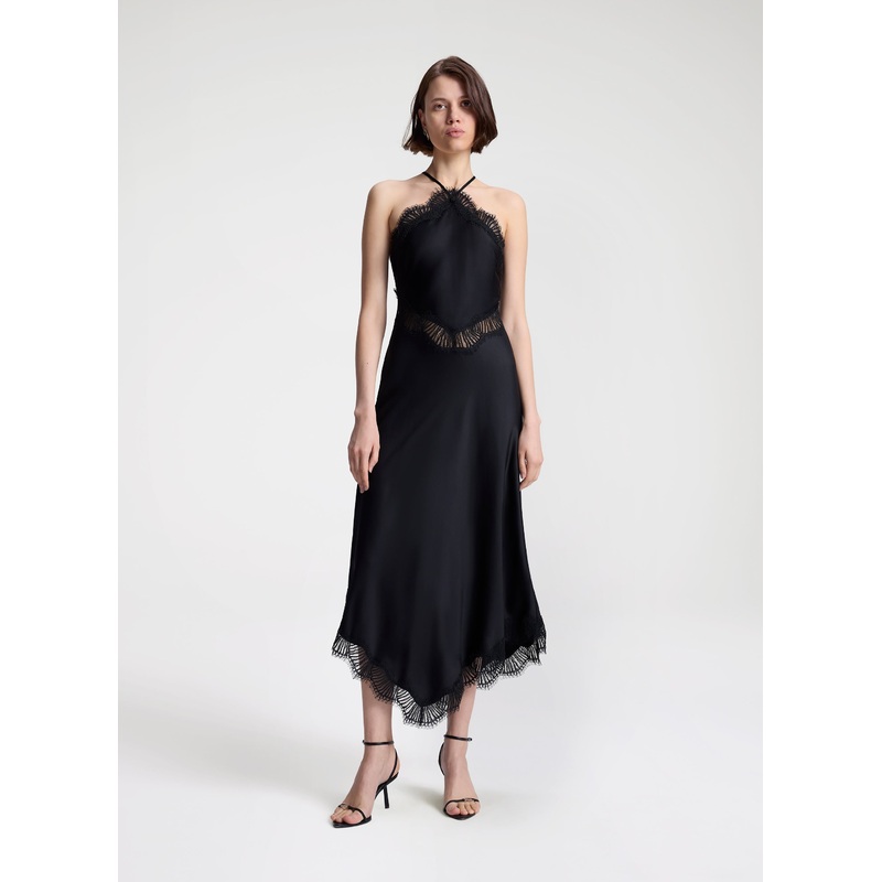 Lucia Satin and Lace Midi Dress