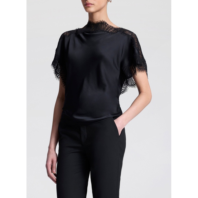 Luna Satin and Lace Top|Black/Black|00|0|2|4|6|8|10|12|14