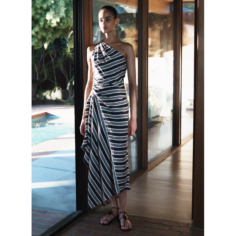 Lyn Striped Linen Midi Dress|Navy Stripe|00|0|2|4|6|8|10|12|14