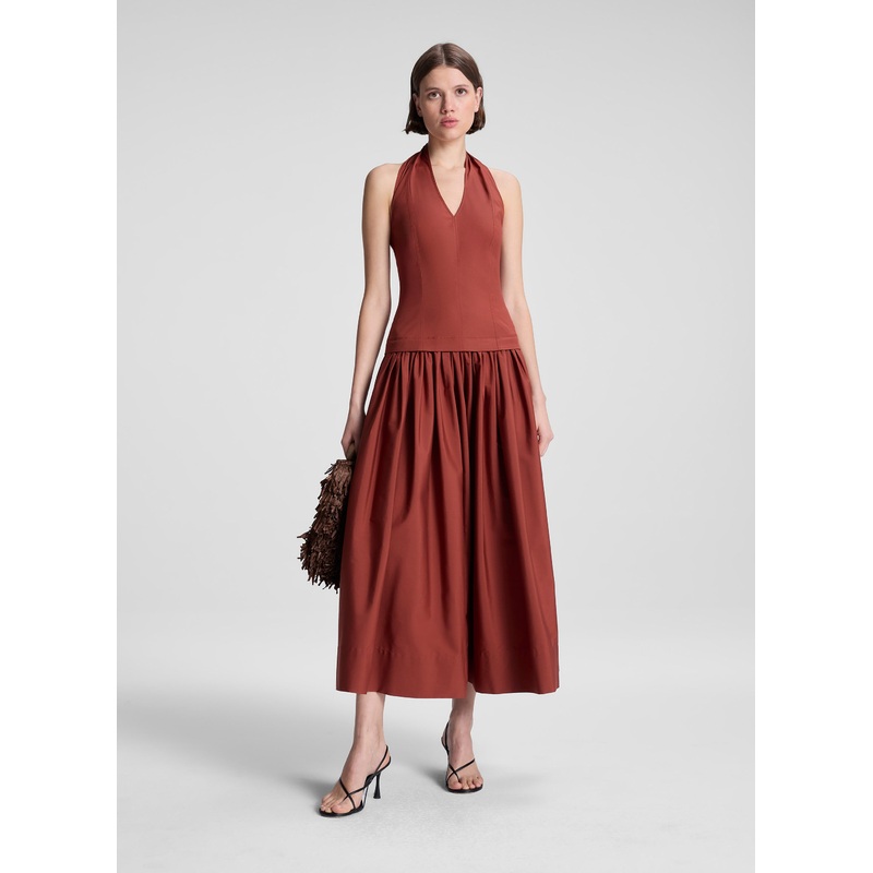 Nora Cotton Midi Dress|Dark Bosco|00|0|2|4|6|8|10|12|14