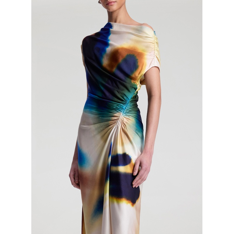 Penny Satin Midi Dress|Lapis Multi|00|0|2|4|6|8|10|12|14
