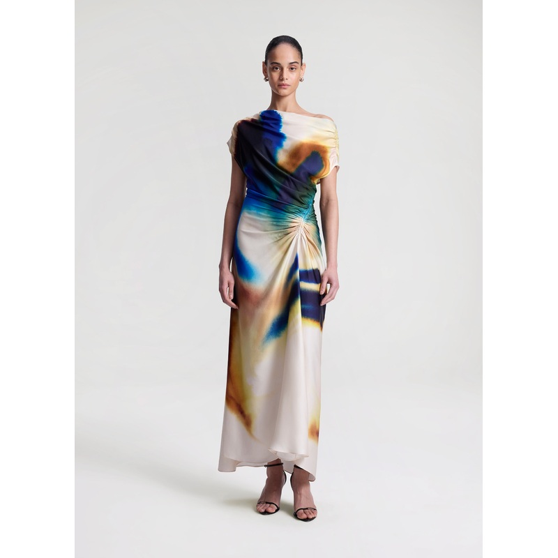 Penny Satin Midi Dress|Lapis Multi|00|0|2|4|6|8|10|12|14