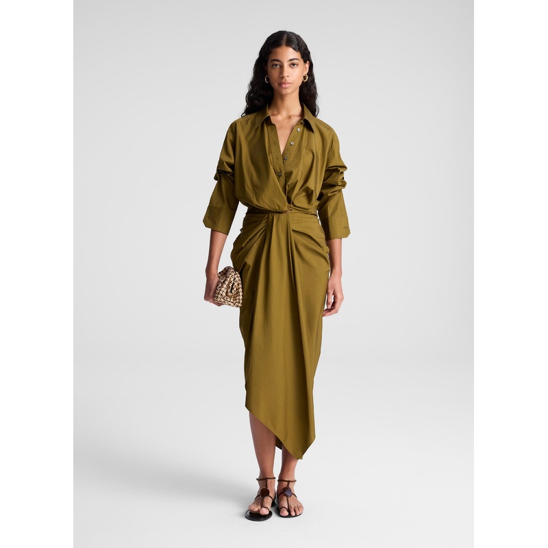 Rhodes Draped Cotton Midi Skirt