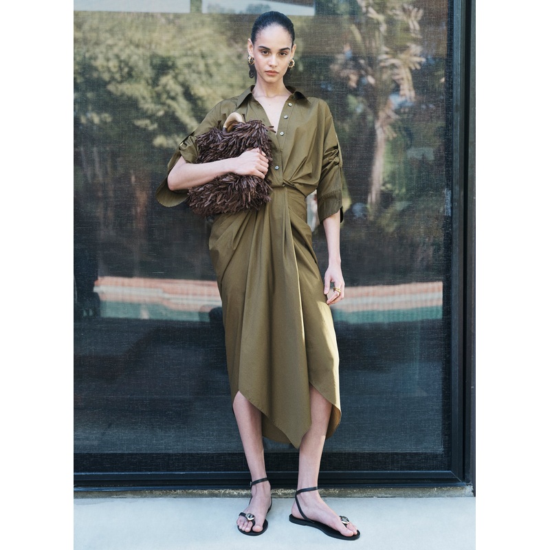 Rhodes Draped Cotton Midi Skirt