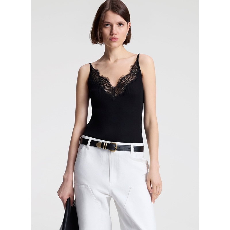 Alba Silk Knit and Lace Camisole Top