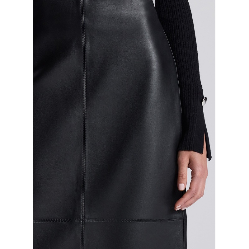 Marta Leather Midi Skirt|Black|00|0|2|4|6|8|10|12|14