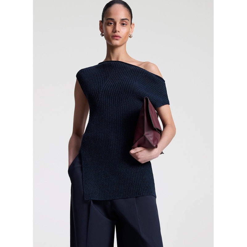 Millie Knit Asymmetrical Top|Navy|XS|S|M|L|XL