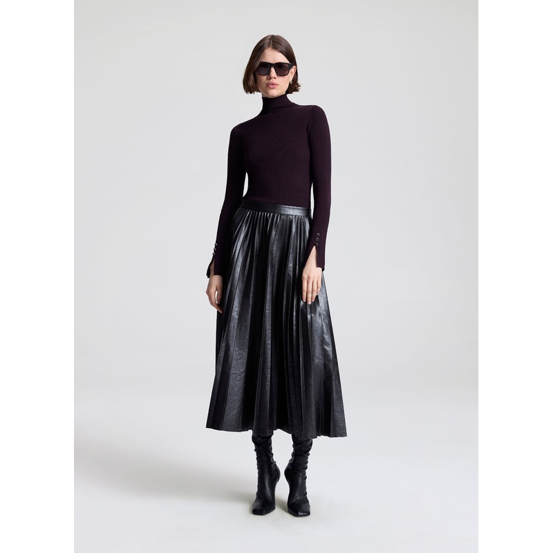 Etta Vegan Leather Midi Skirt|Deepest Brown|00|0|2|4|6|8|10|12|14