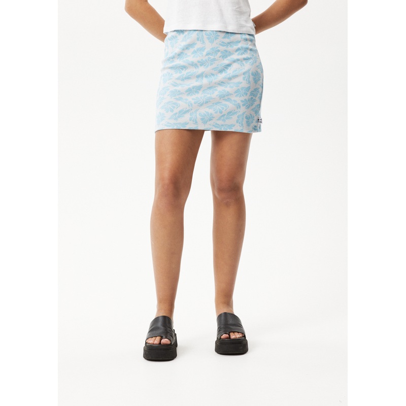 AFENDS Womens Billie – Rib Floral Mini Skirt – Smoke Blue