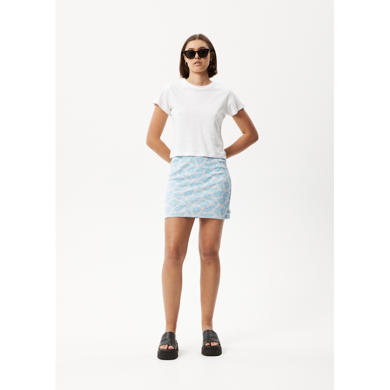 AFENDS Womens Billie – Rib Floral Mini Skirt – Smoke Blue