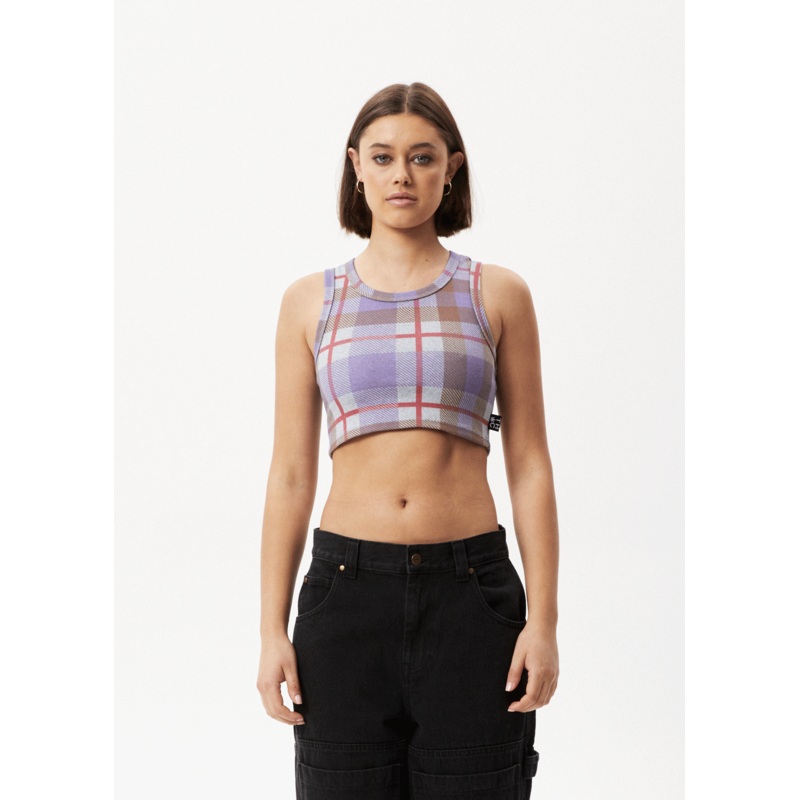 AFENDS Womens Colby – Check Rib Crop Tank – Plum
