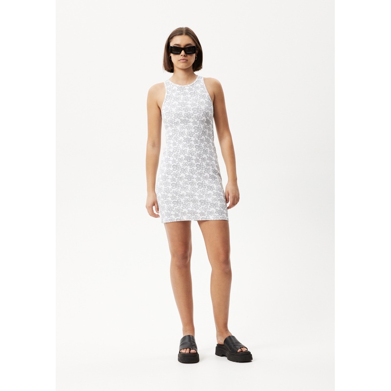 AFENDS Womens Digital Daisy – Rib Mini Dress – Charcoal