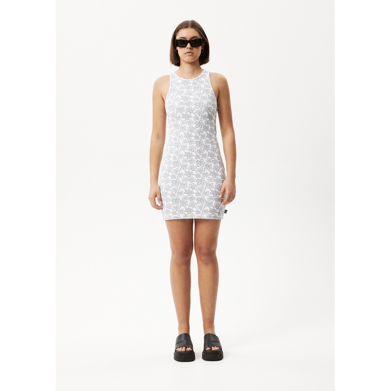 AFENDS Womens Digital Daisy – Rib Mini Dress – Charcoal