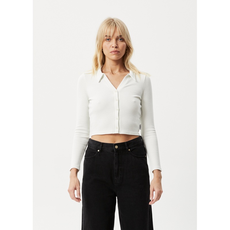 AFENDS Womens Eliza – Rib Long Sleeve Shirt – Off White