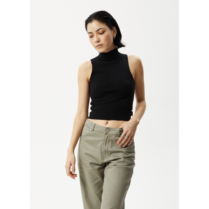 AFENDS Womens Iconic – Rib High Neck Tank – Black