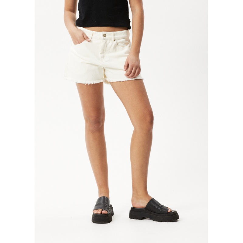 AFENDS Womens Isabella – Denim Low Rise Short – Off White
