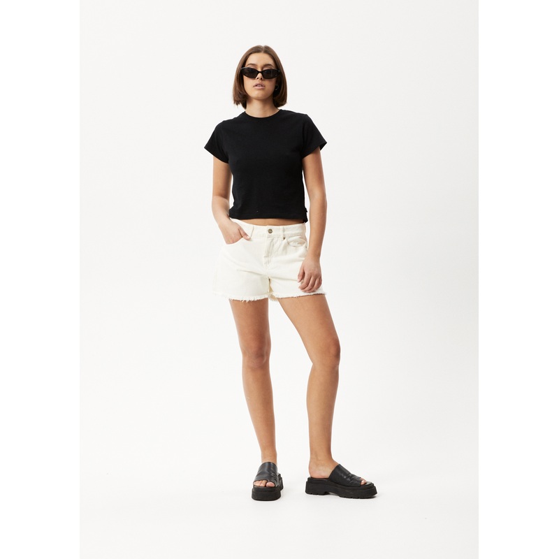 AFENDS Womens Isabella – Denim Low Rise Short – Off White