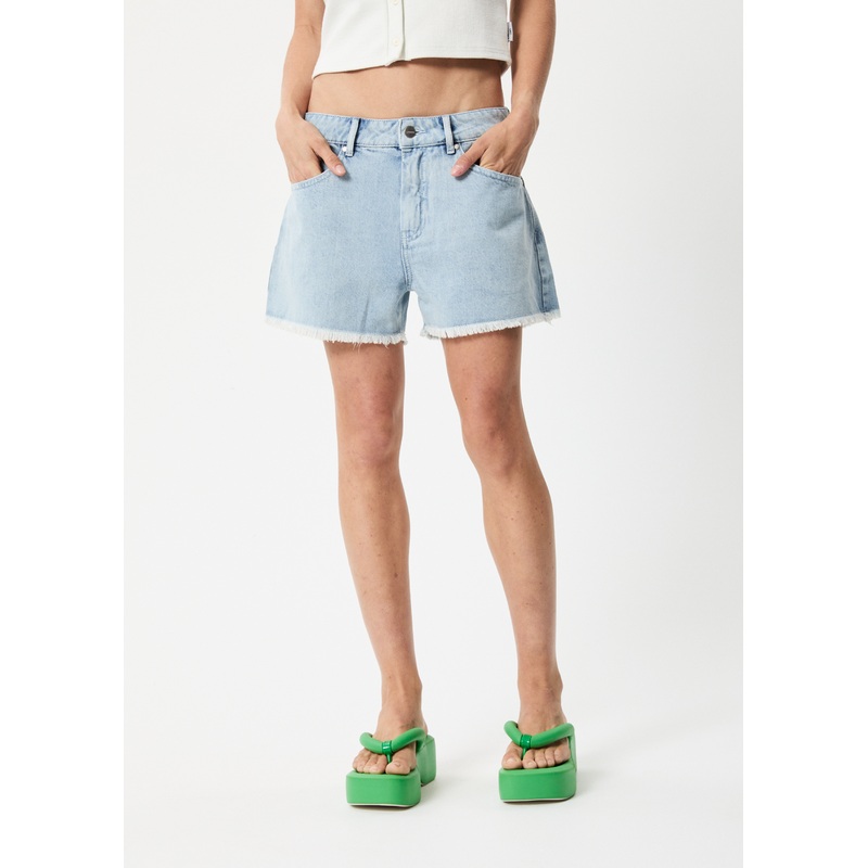 AFENDS Womens Isabella – Denim Low Rise Short – Vintage Blue