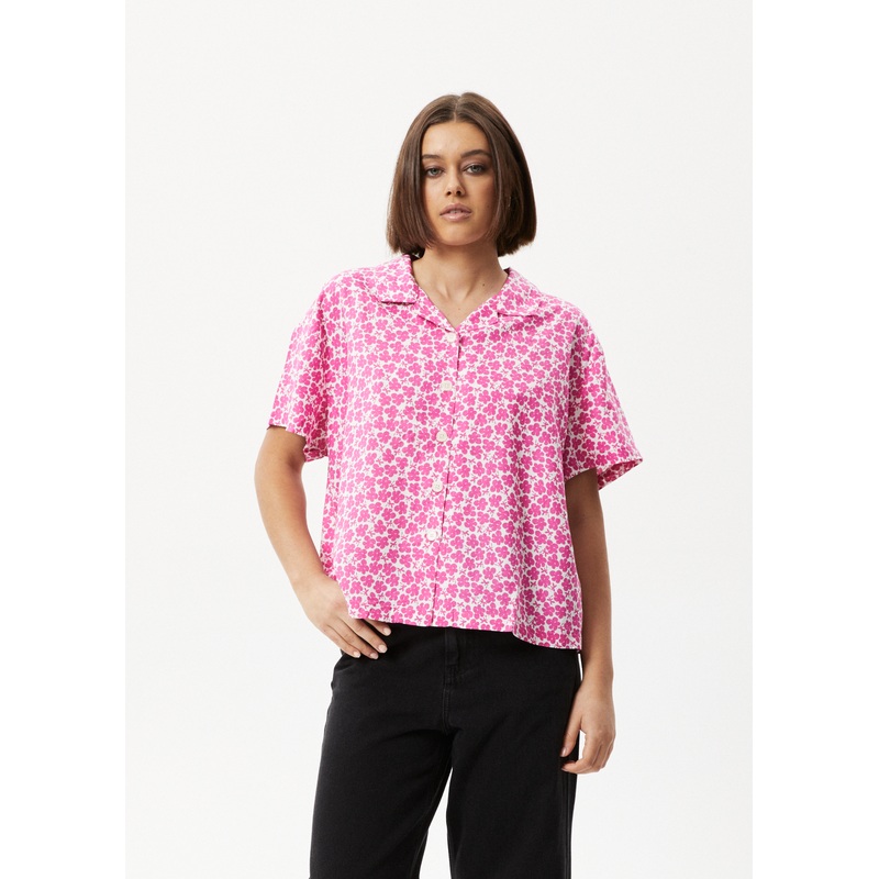 AFENDS Womens Madeline Mood – Short Sleeve Shirt – Bubblegum Floral