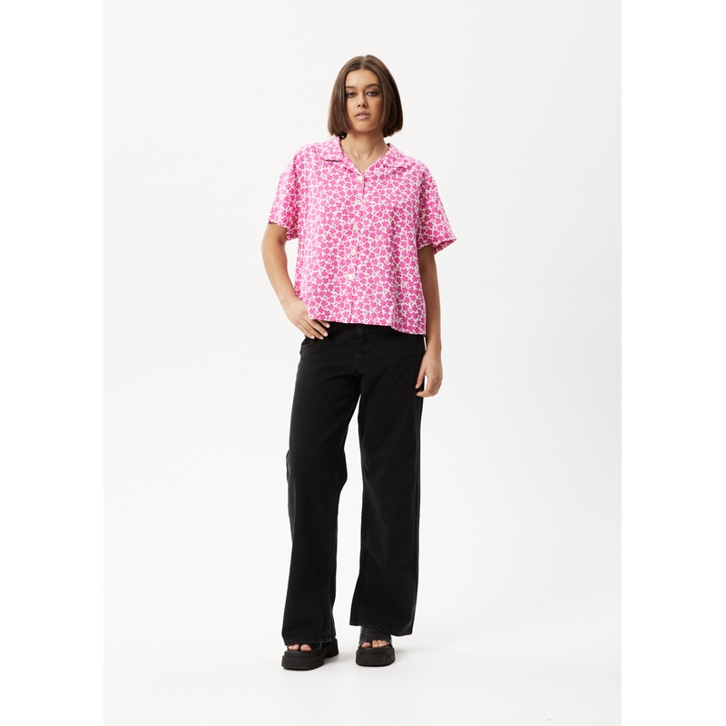 AFENDS Womens Madeline Mood – Short Sleeve Shirt – Bubblegum Floral