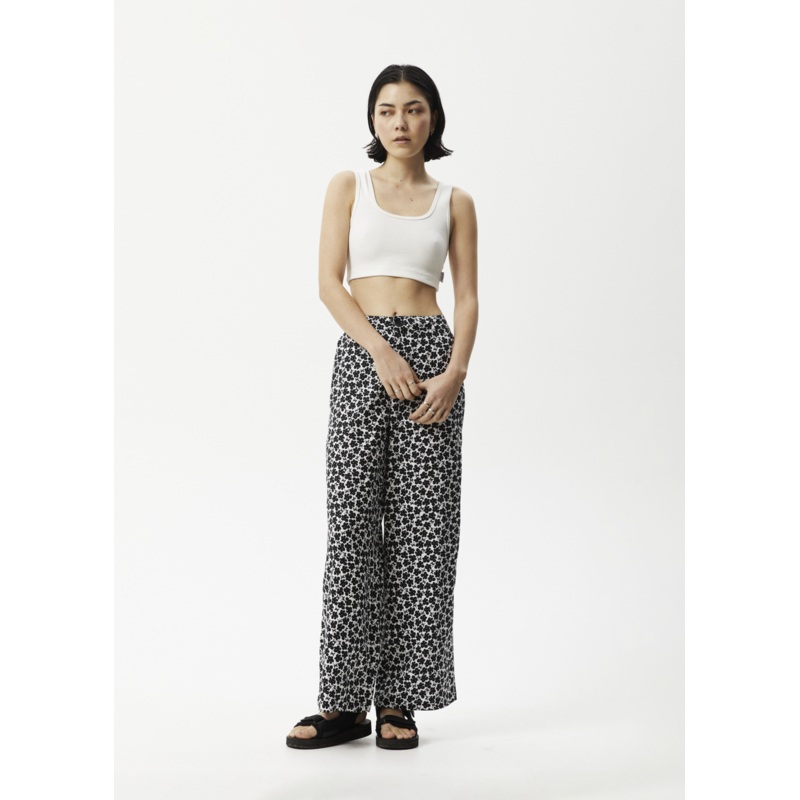 AFENDS Womens Madeline Sienna – Wide Leg Pant – Black Floral