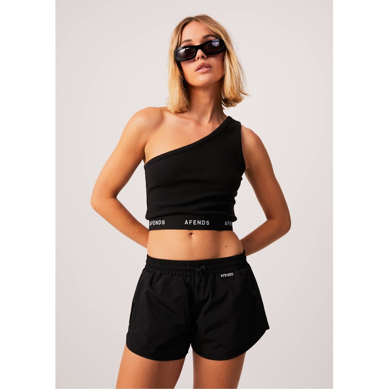 AFENDS Womens Pala – Rib One Shoulder Top – Black