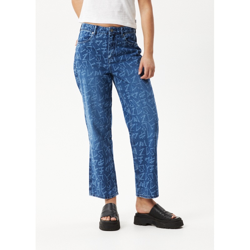 AFENDS Womens Tagged Shelby – Denim Wide Leg Jean – Graffiti Blue