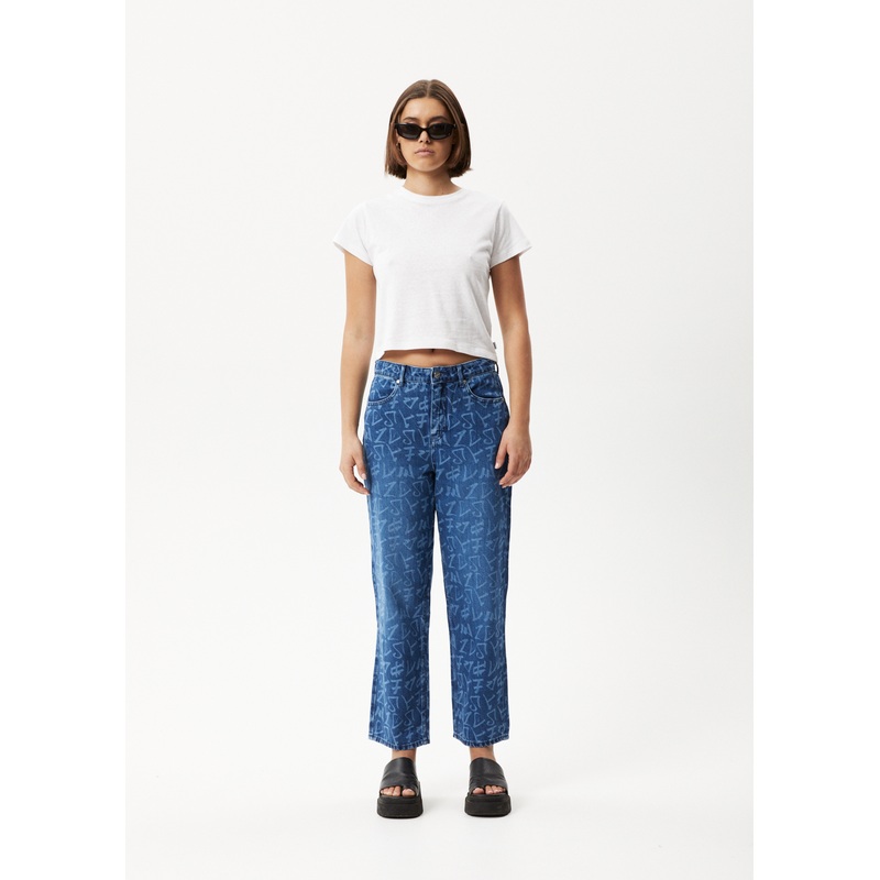 AFENDS Womens Tagged Shelby – Denim Wide Leg Jean – Graffiti Blue