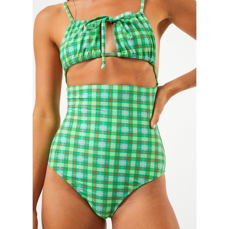 AFENDS Womens Tully – Tie One Piece Swimsuit – Forest Check