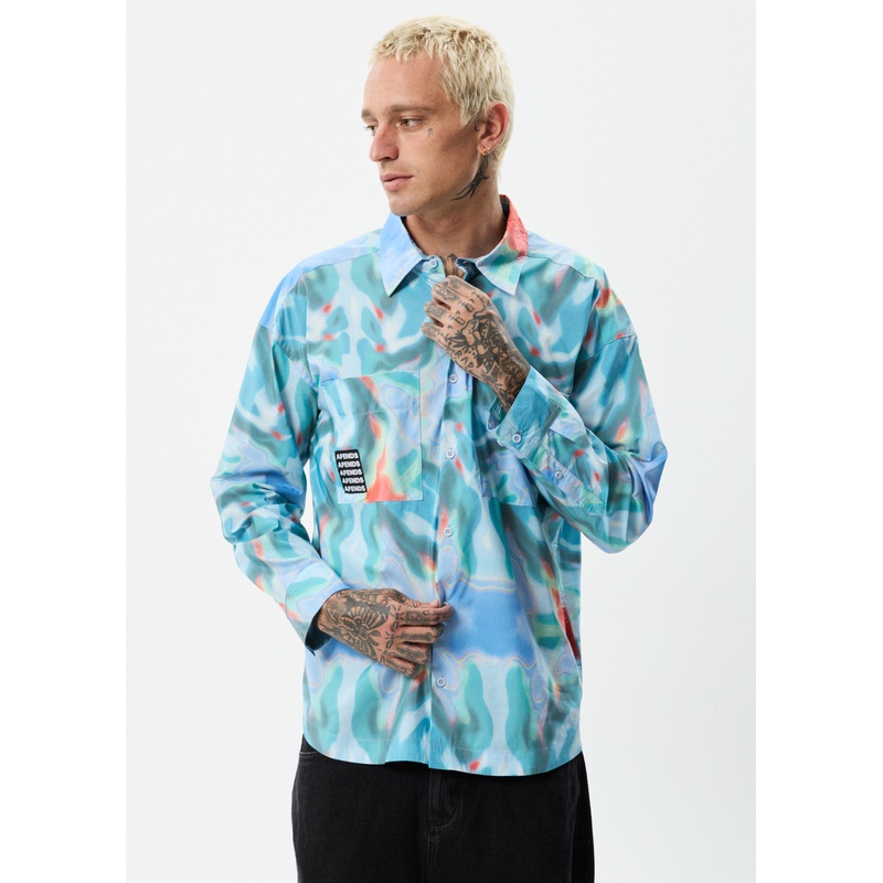 AFENDS Mens Thermal – Oversized Long Sleeve Shirt – Multi