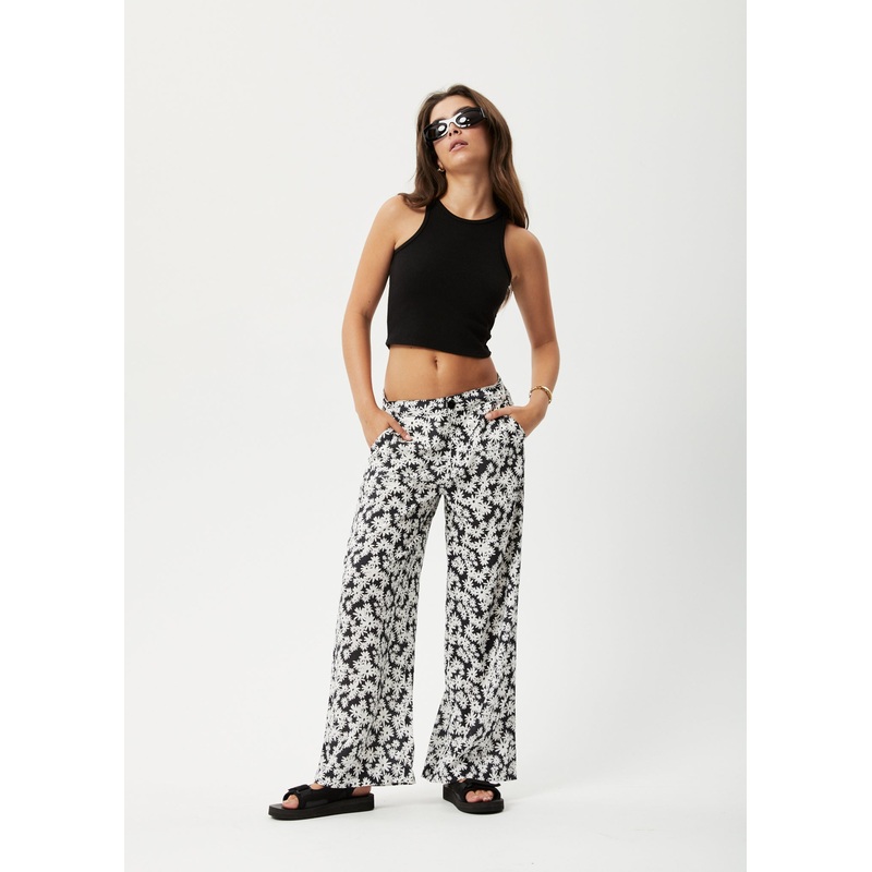 AFENDS Womens Benny Sienna – Wide Leg Pant – Black Daisy