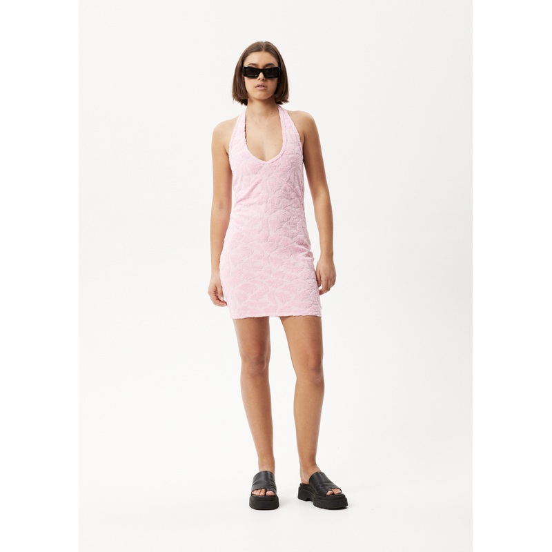 AFENDS Womens Rhye – Terry Halter Mini Dress – Powder Pink