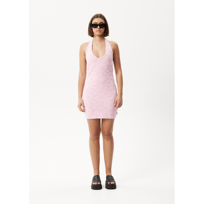 AFENDS Womens Rhye – Terry Halter Mini Dress – Powder Pink