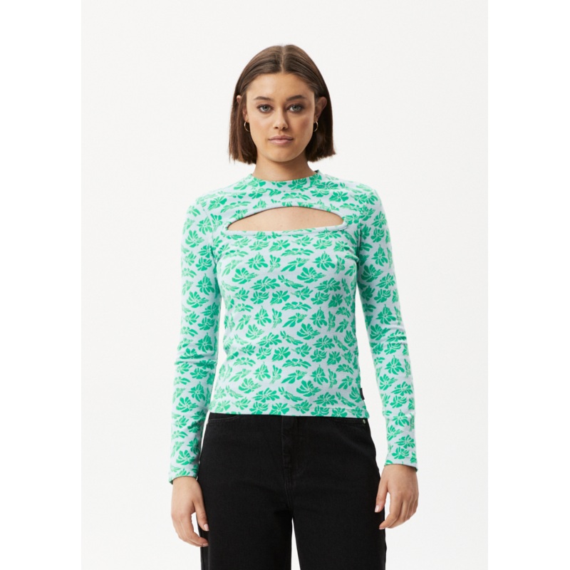 AFENDS Womens See You – Cut Out Long Sleeve Top – Powder Blue