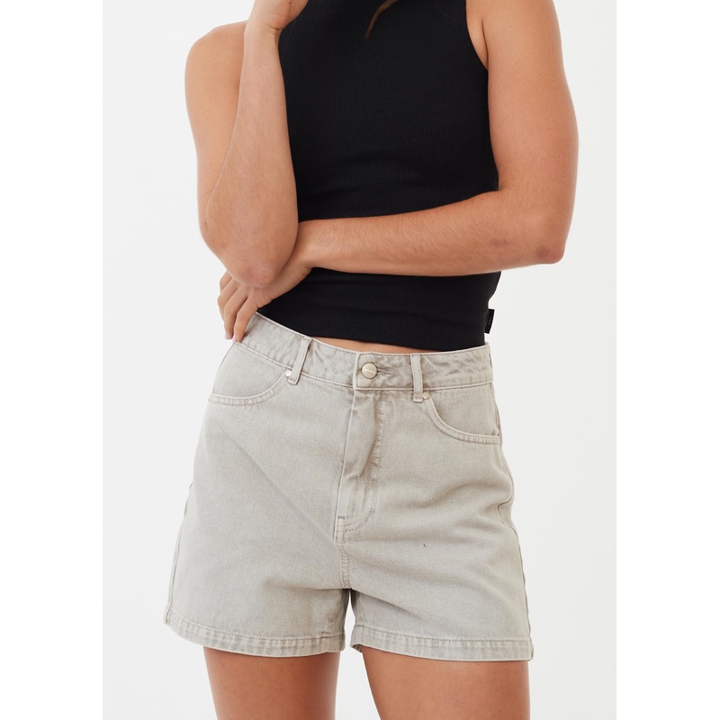 AFENDS Womens Seventy Threes – Denim High Waisted Short – Faded Cement