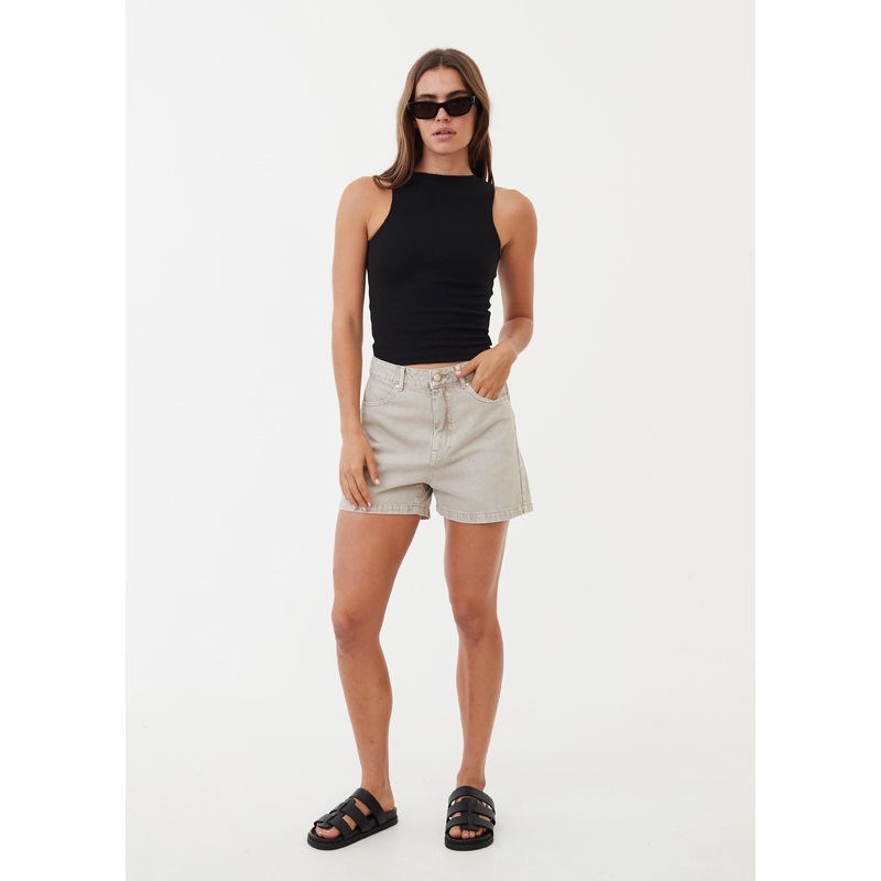 AFENDS Womens Seventy Threes – Denim High Waisted Short – Faded Cement