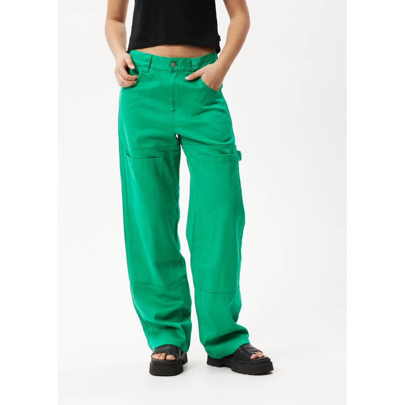 AFENDS Womens Sleepy Hollow Moss – Twill Workwear Pant – Forest