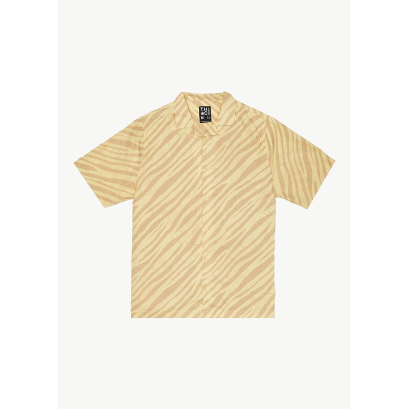 AFENDS Mens Atmosphere – Cuban Short Sleeve Shirt – Butter Stripe
