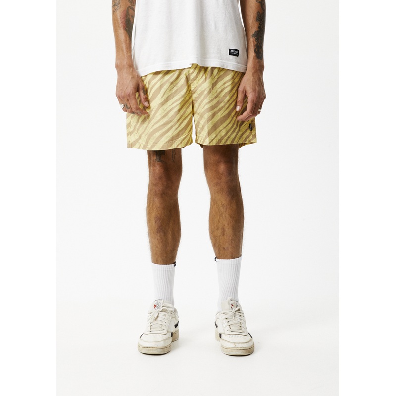 AFENDS Mens Baywatch Atmosphere – Elastic Waist Short – Butter Stripe