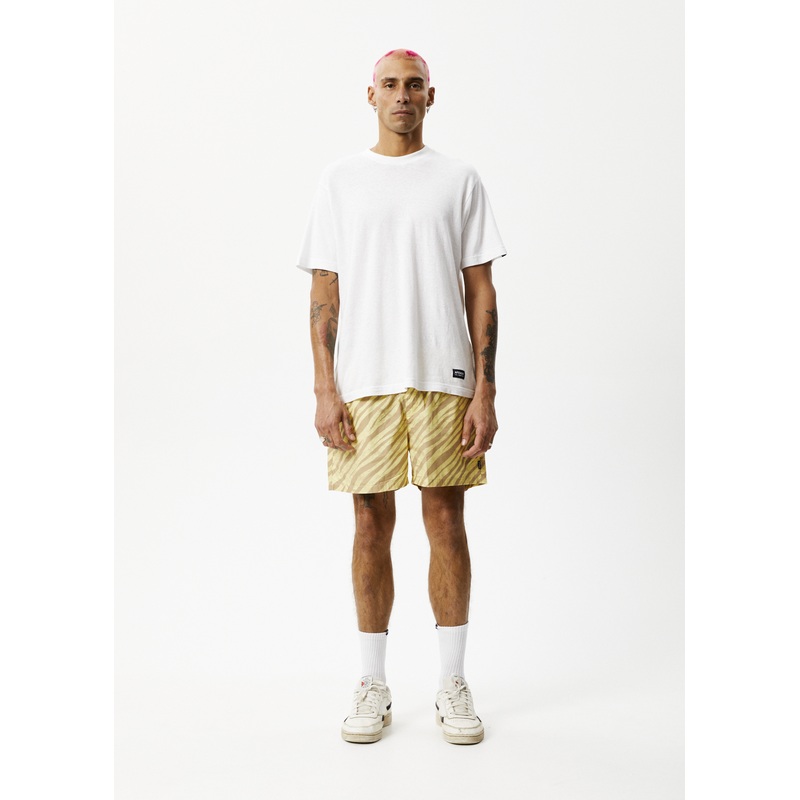 AFENDS Mens Baywatch Atmosphere – Elastic Waist Short – Butter Stripe