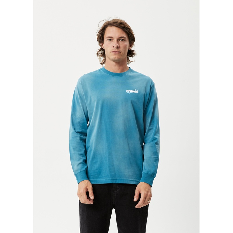 AFENDS Mens Eternal – Long Sleeve Graphic Logo Tee – Worn Azure
