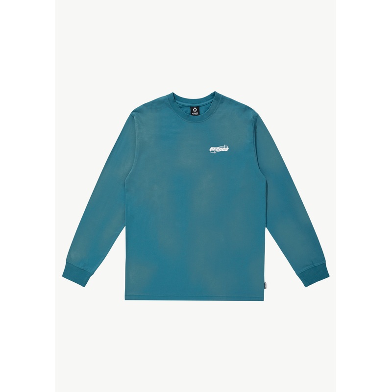 AFENDS Mens Eternal – Long Sleeve Graphic Logo Tee – Worn Azure